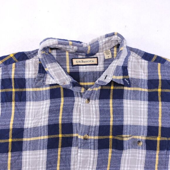GH Bass & Co Tartan Flannel Casual Button Up Shirt Mens Size Medium M Gray Blue - Picture 1 of 10